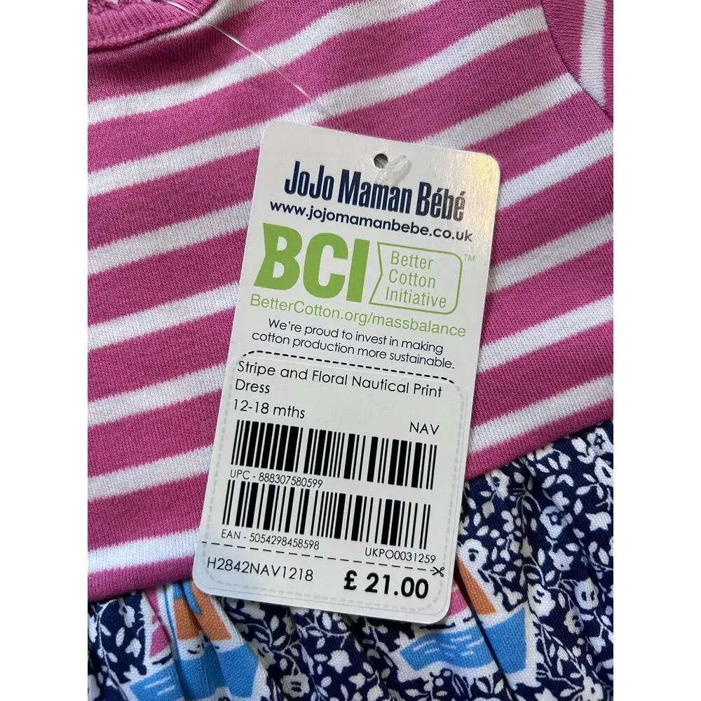NWT JoJo Maman Bebe Sailboat Dress, Size 12-18 Months